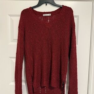 Another Love Open-Weave Knit Sweater in Wine Red